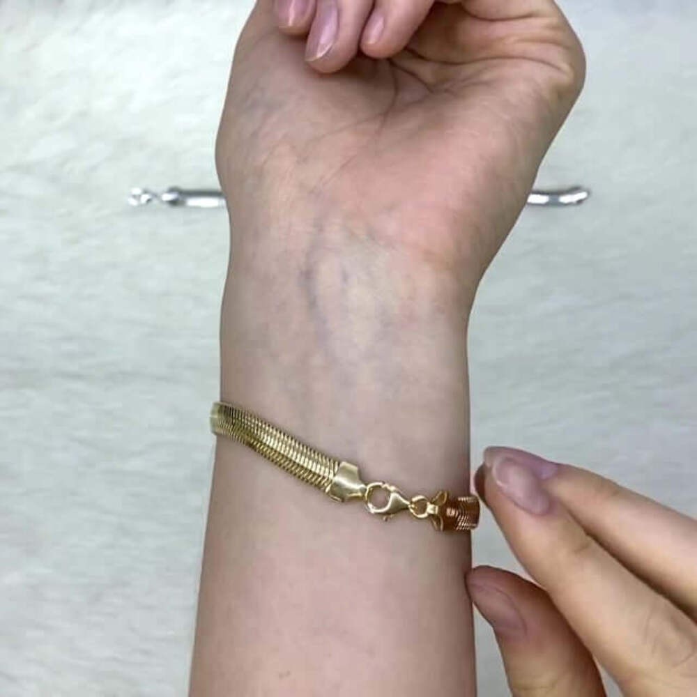 Yellow White Gold Over Sterling Silver Fancy Puffed Herringbone Bracelet 7.5″