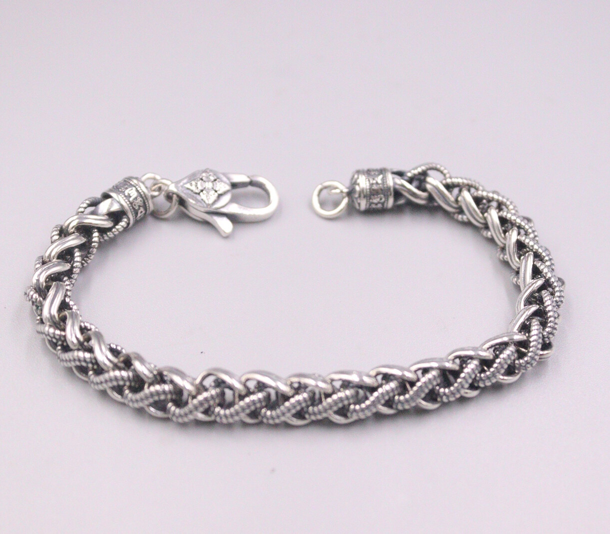 Pure S925 Sterling Silver Bracelet Vintage Lobster Round Wheat Link 7.9inch