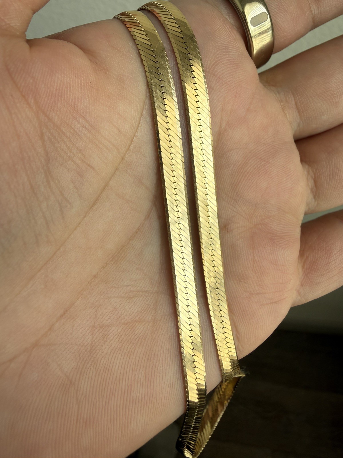Solid 14K Gold Herringbone Necklace 18” Wide 4.4mm Italy Lobster 12.62g