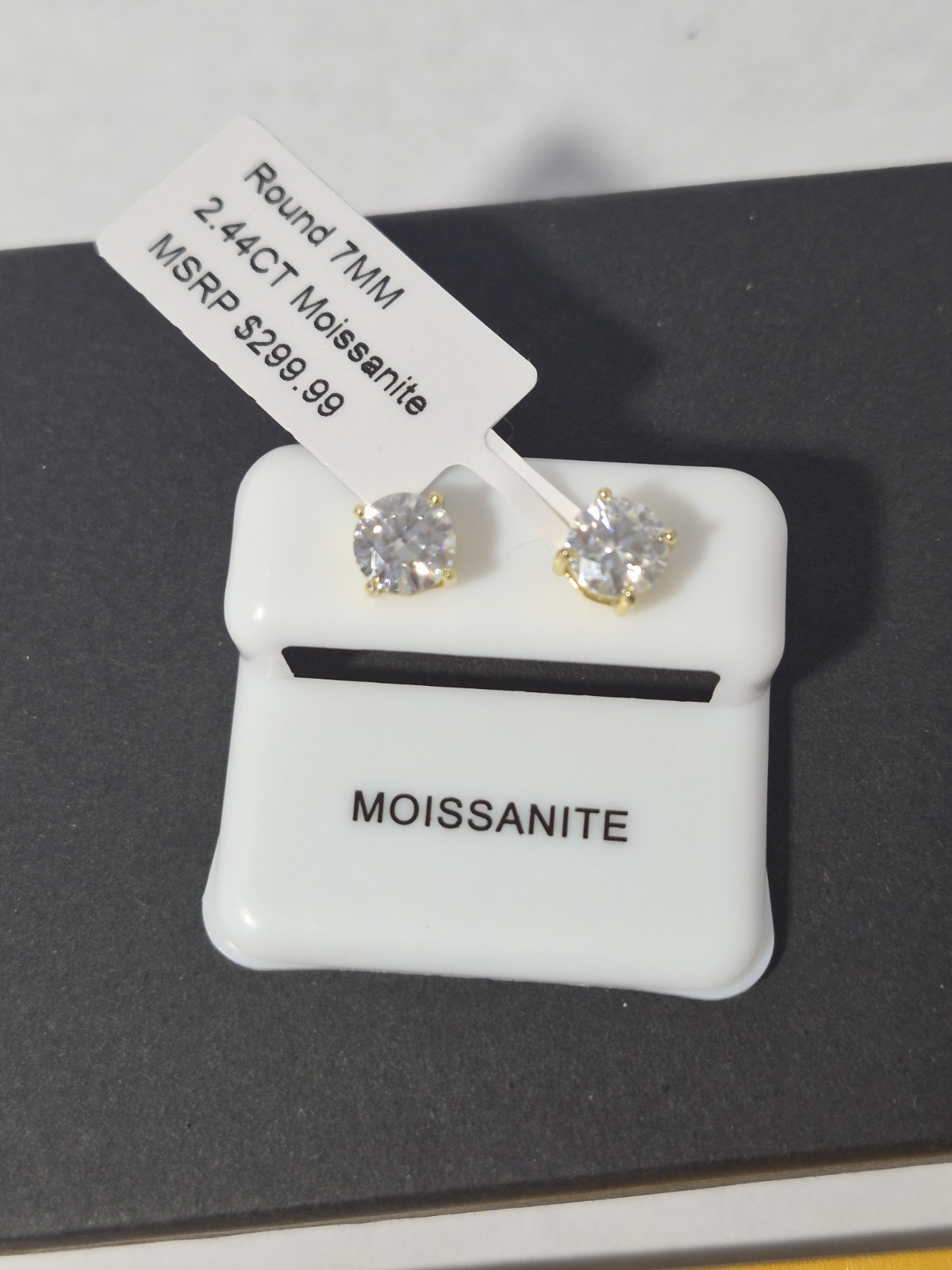 2.44ct Moissanite Stud Earrings 7mm Round GRA Certified GoldOver Sterling Silver