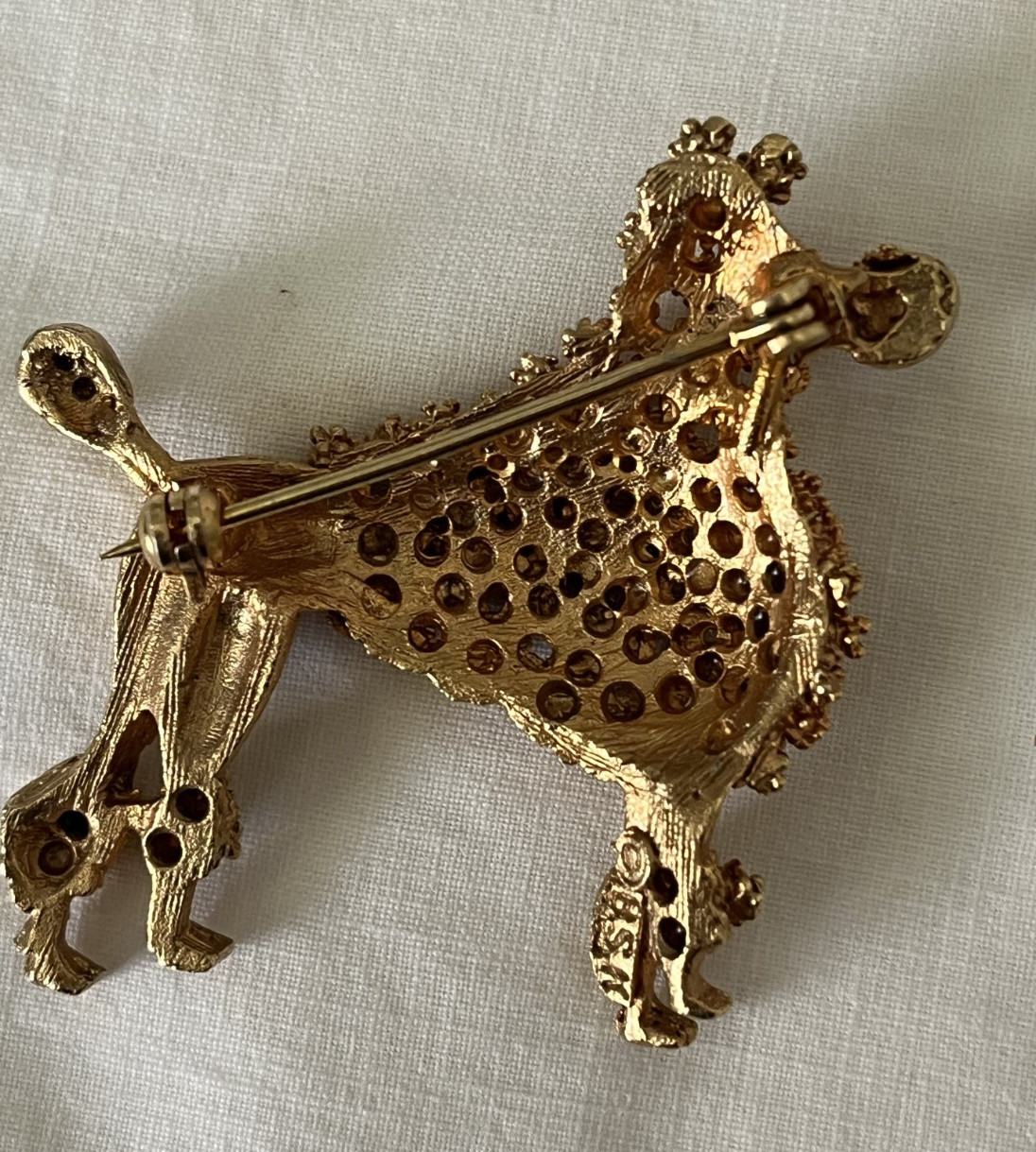 Vintage New York City B.S.K Jewelers Gold Tone French Poodle Dog Brooch Signed