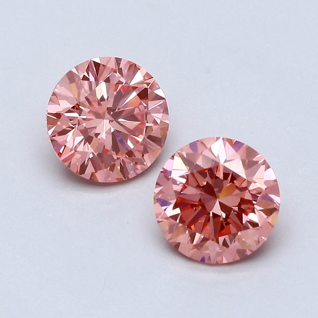 Fancy Vivid Pink Round Pair 1.48 Cts VS2 Lab Grown CVD Diamond for Earring
