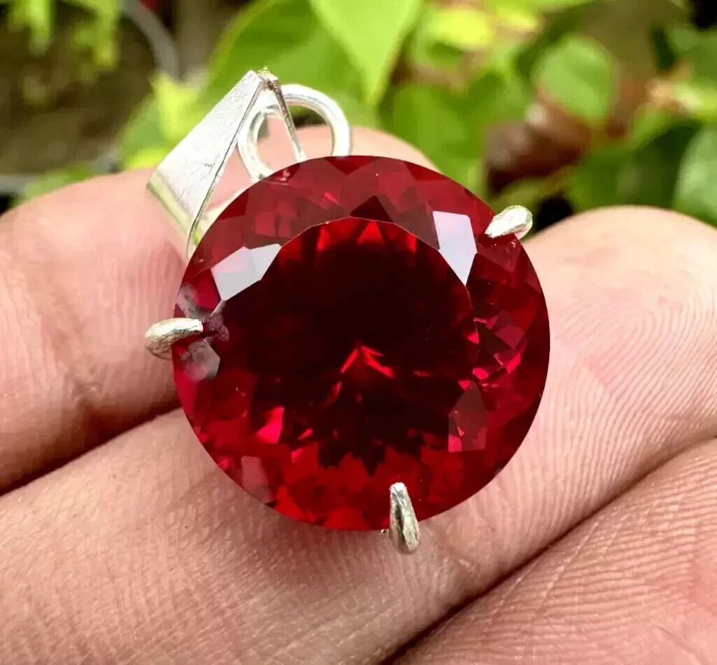 27 Ct Natural Burmese Round Cut Red Ruby Pendant AGL Certified Loose Gemstone