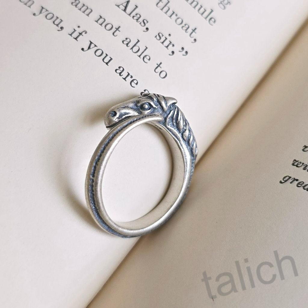 Antiqued Solid 925 Sterling Silver Horse Head Ring Adjustable Handmade Unique
