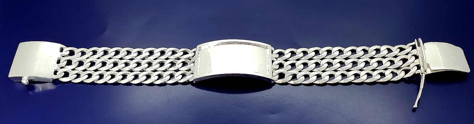 26 mm Solid Heavy Sterling Silver 3 Row Cuban Link ID Bracelet 8 Inches 65 Grams