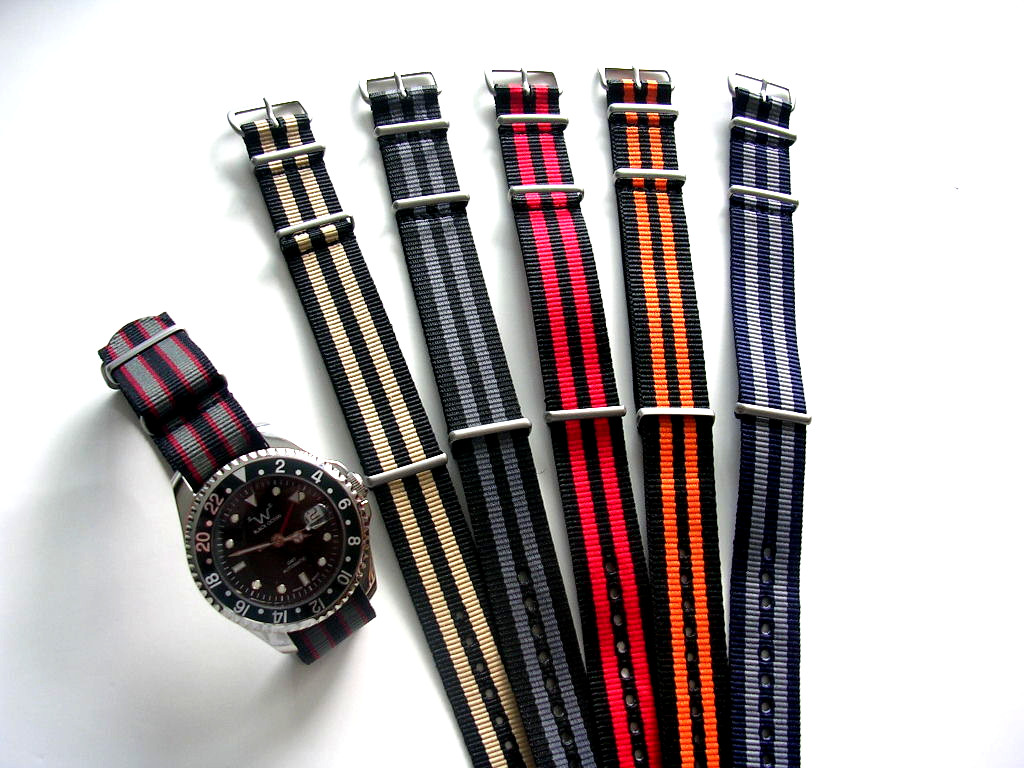 22mm Bond stripe NATO G10 Ballistic nylon watchband RAF strap IW SUISSE 18 20 24