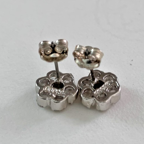 Rosette Flower Cluster Cubic Zirconia Stud Earrings in Solid Sterling Silver
