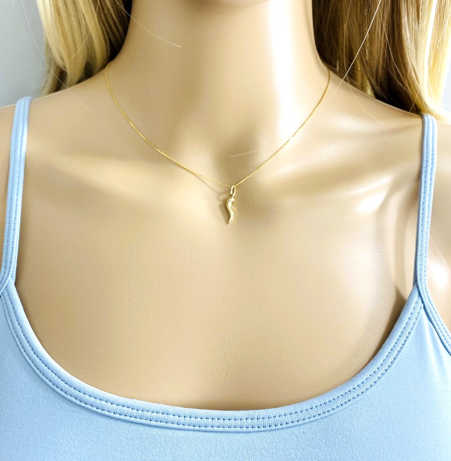 14K Solid Gold 3D Italian Horn 0.7″ Cornicello, Chili, Pendant – 14KG59