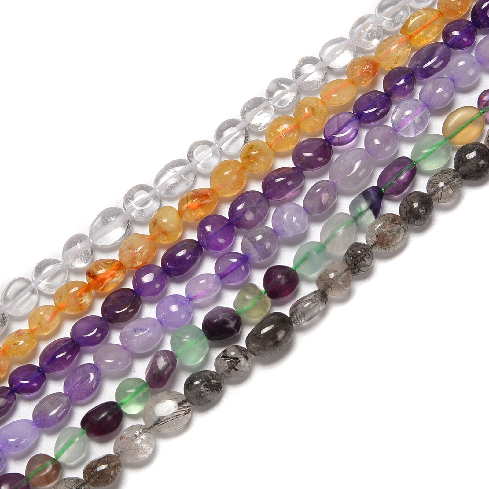 Multi Natural Gemstone Pebble Nugget Beads Size Approx 8x10mm 15.5” Strand