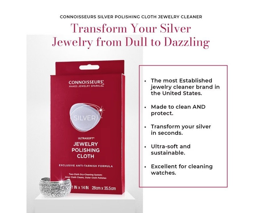 2 PACK Connoisseurs SilverJewelry Polishing Cloth Cleans and Polishes All Silver