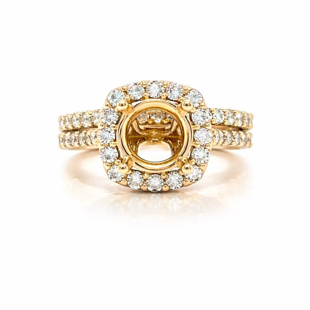 Natural Mined Diamond Halo Semi Mount Ring 14K Yellow Gold | 1.19ct G SI | 8mm R