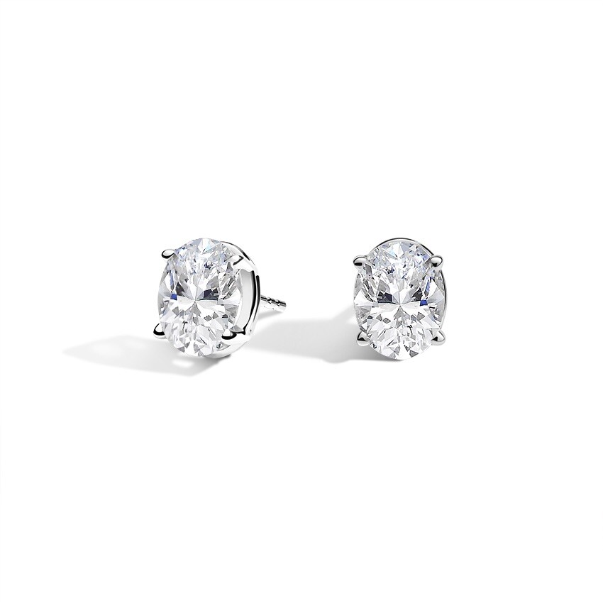2.00 Ct Oval Cut FL/D Lab Created Stud Earrings 14K White Gold 7mm Push Back