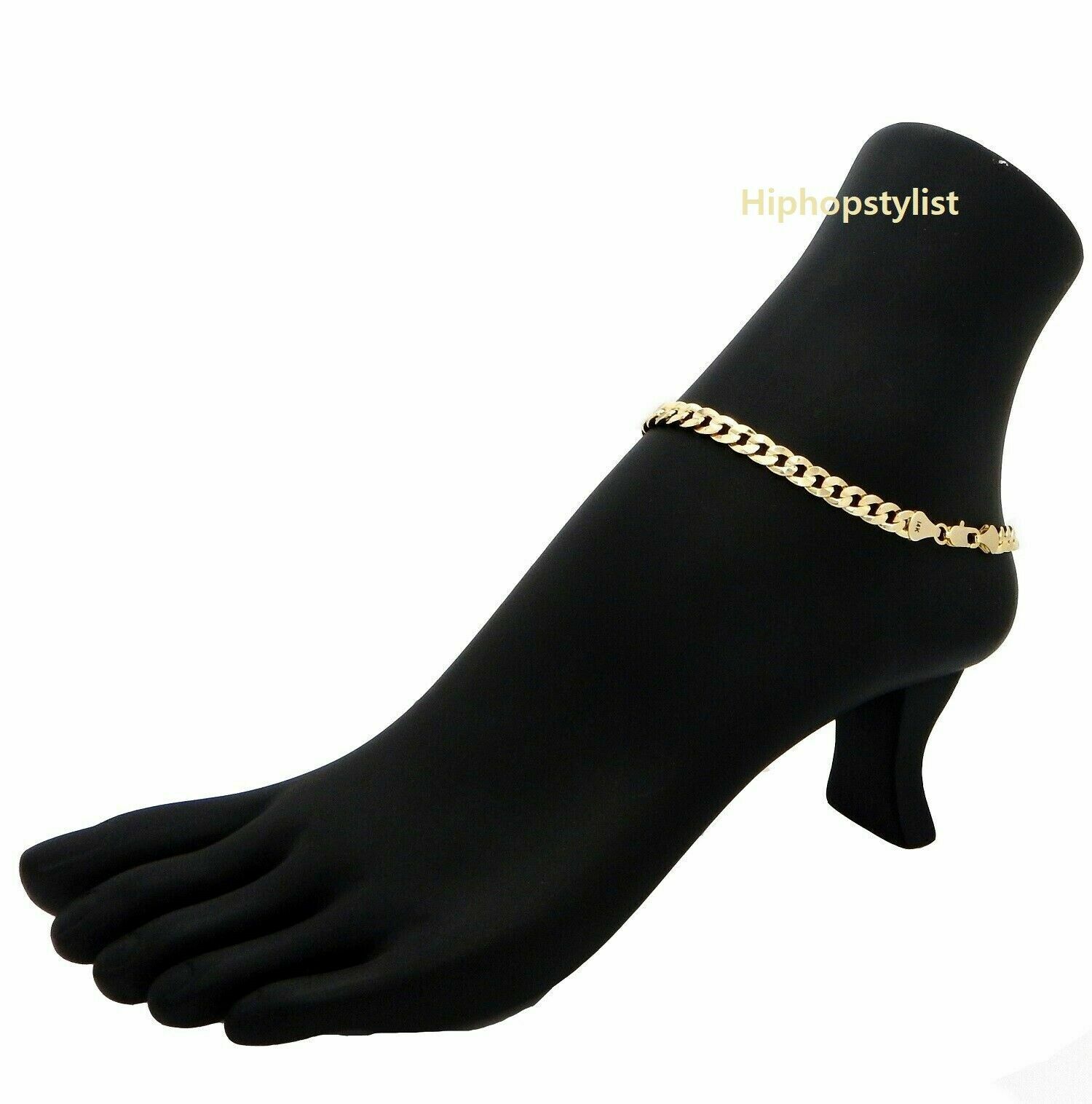 5mm 10″ Concave Cuban Link Chain Quality Anklet Bracelet 14K Italy Gold Plated