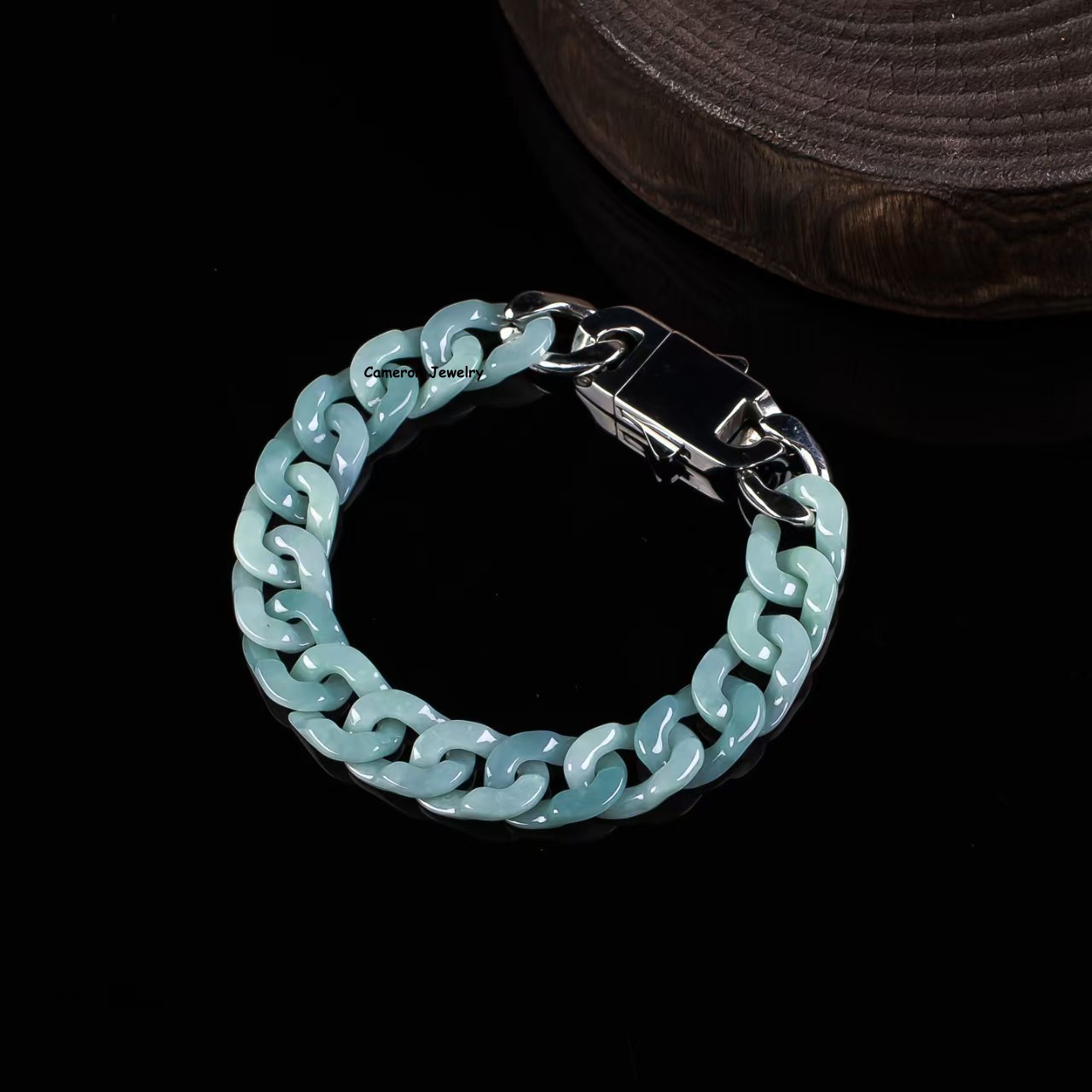 Real Grade A Natural Blue Jade Jadeite Bracelet 12mm Cuban Curb Chain 5.9-8.3in