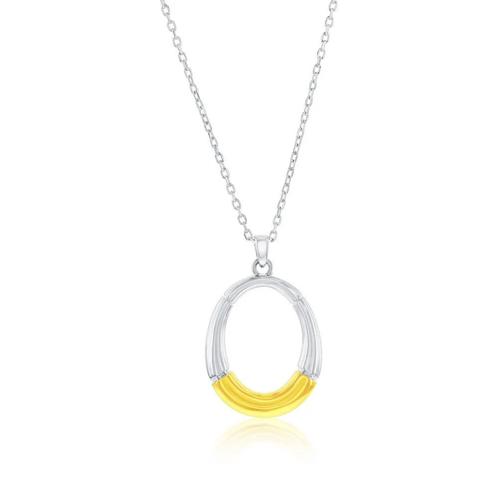 Sterling Silver, Polished Oval Necklace – Two-Tone