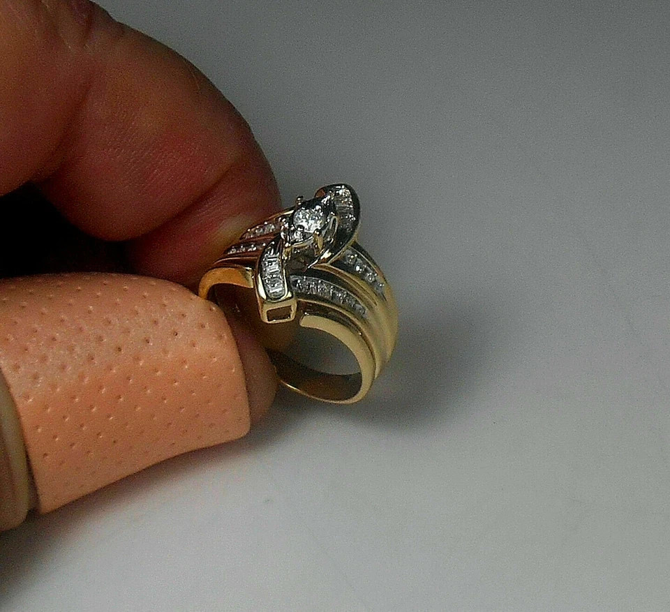 2 Ct Round Baguette Natural Moissanite Engagement Ring Yellow Gold Plated Silver