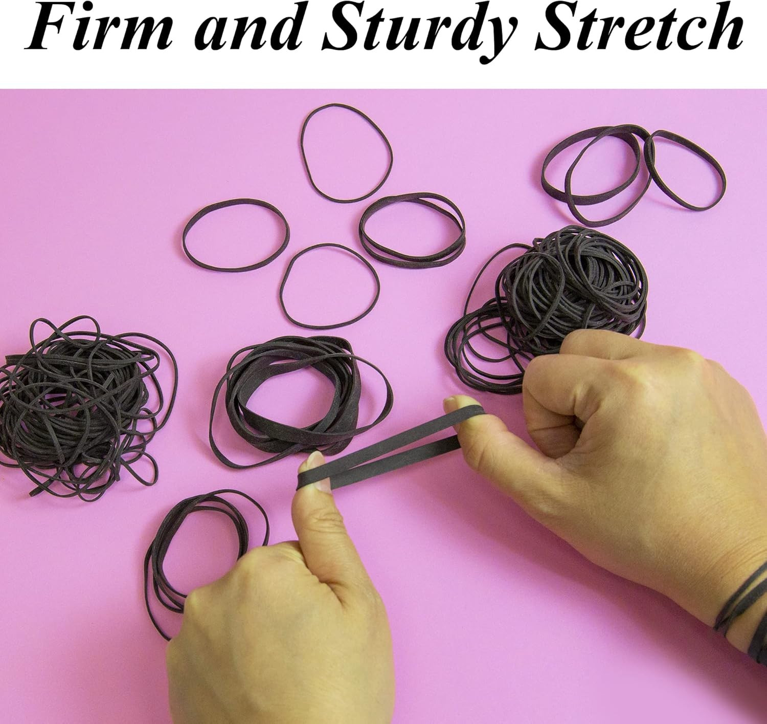Black Rubber Bands – Assorted Sizes, Heavy Duty Elastic Bands for Money, Office,