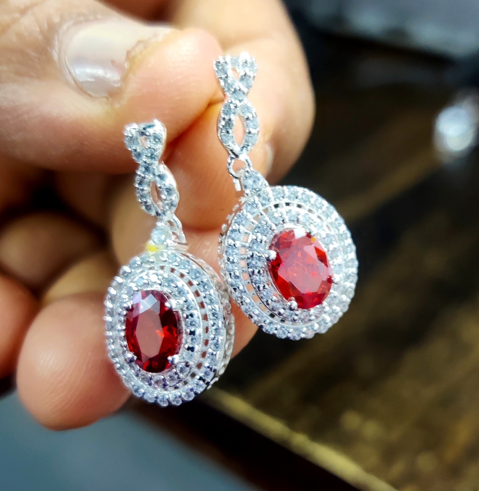 2Ct Oval Lab Created Garnet Halo Drop & Dangle Earrings 14k White Gold Plated