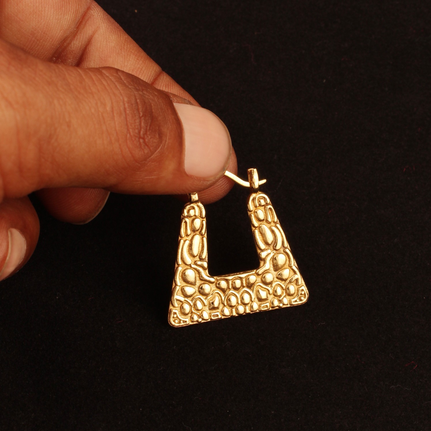 Gold & Silver Plating Geometric Hoop Earrings for Women Textured Tribal Earrings