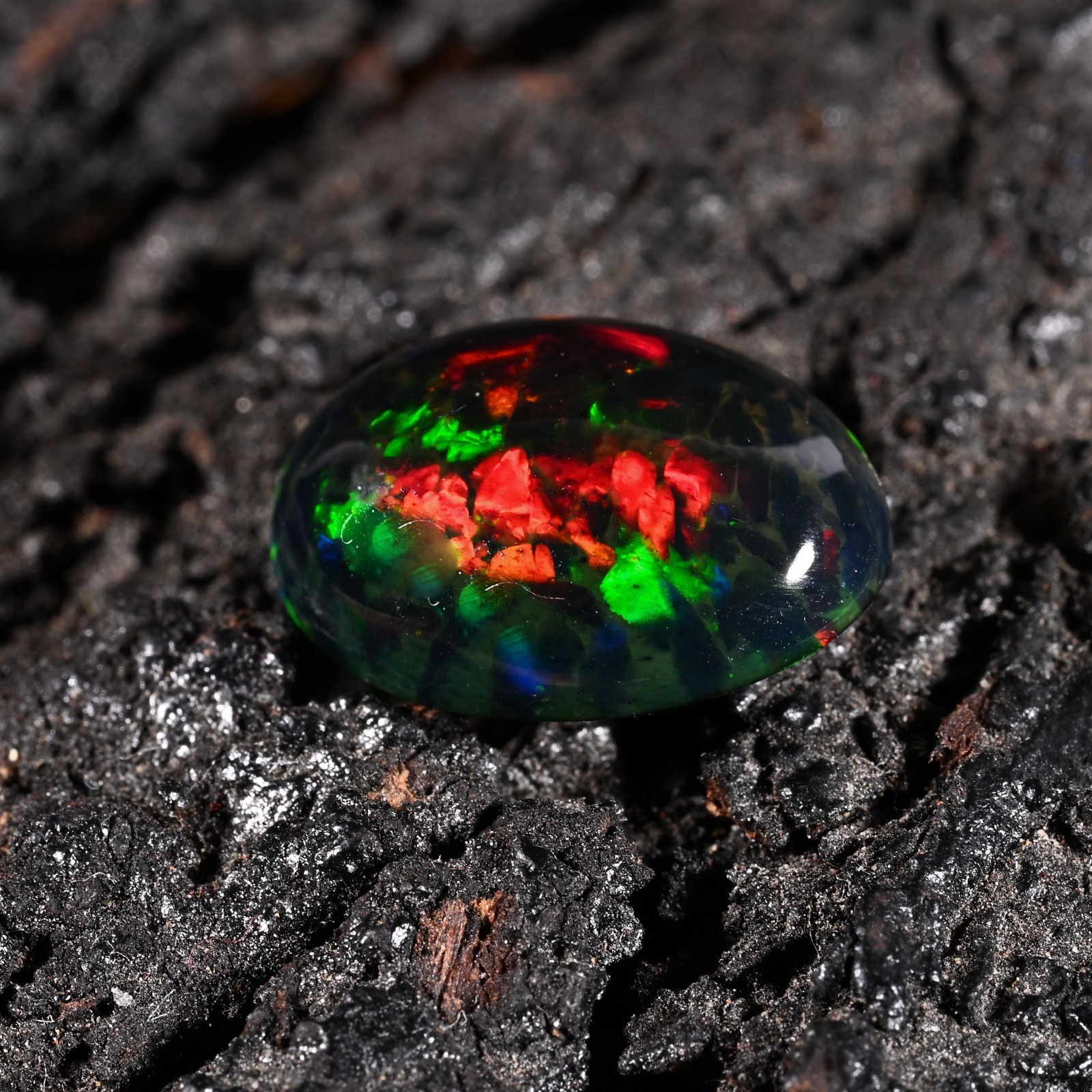 4.25 Ct Natural Ethiopian Multi Fire Black Opal Cabs Loose Gemstone 15x11x5 MM