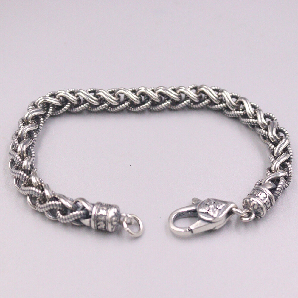 New Arrival Real 925 Sterling Silver Thick Wheat Link Chain Bracelet 7.48inch