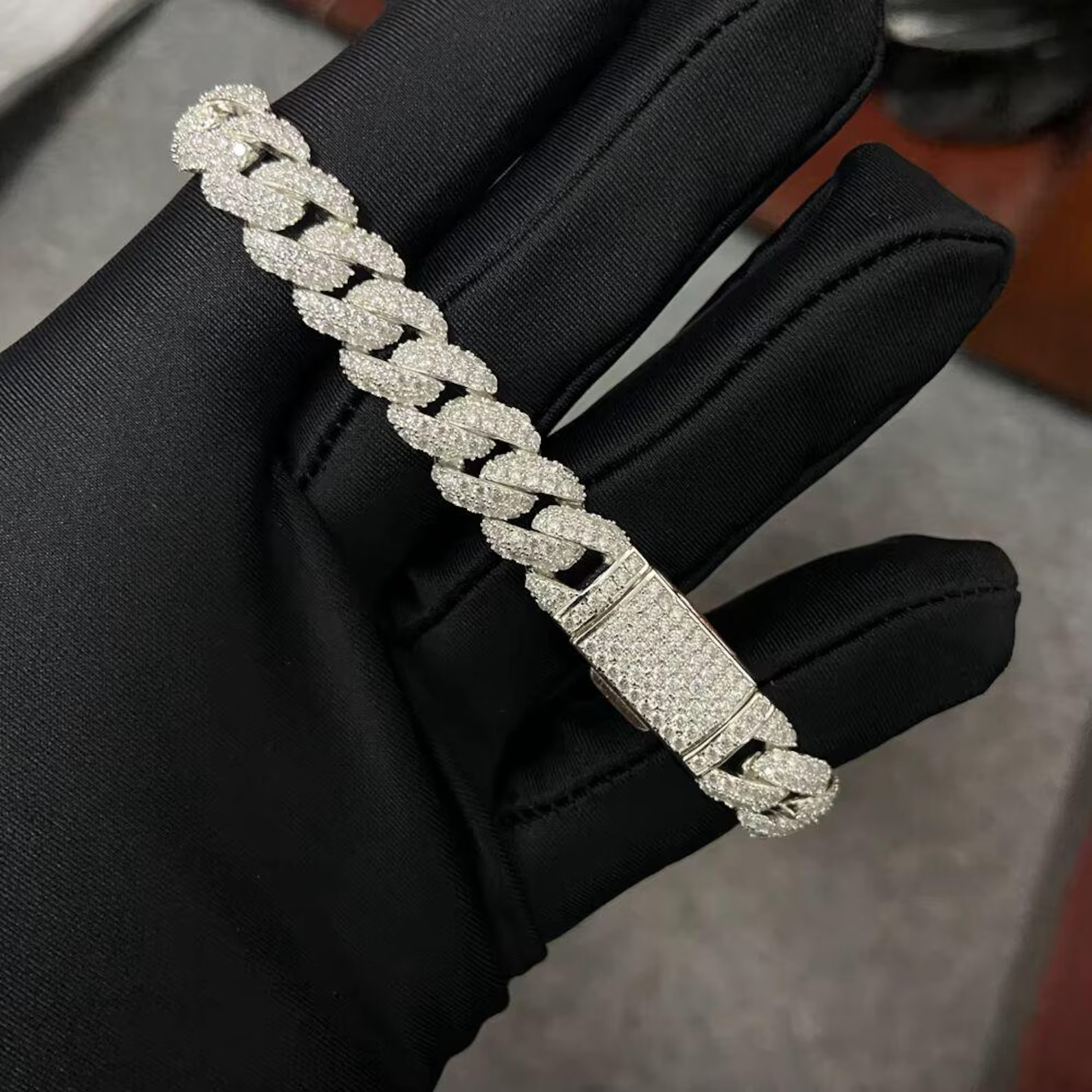 12MM Moissanite8.5″Cuban Link Bracelet Solid Sterling Silver HipHop PassesTester