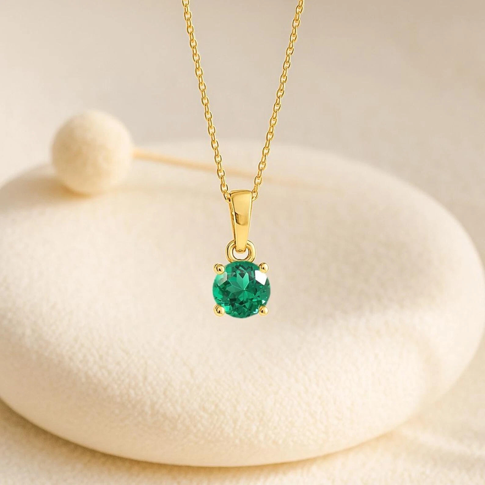 1Ct Round Cut Simulated Emerald Solitaire Pendant Sale 14k Yellow Gold Plated