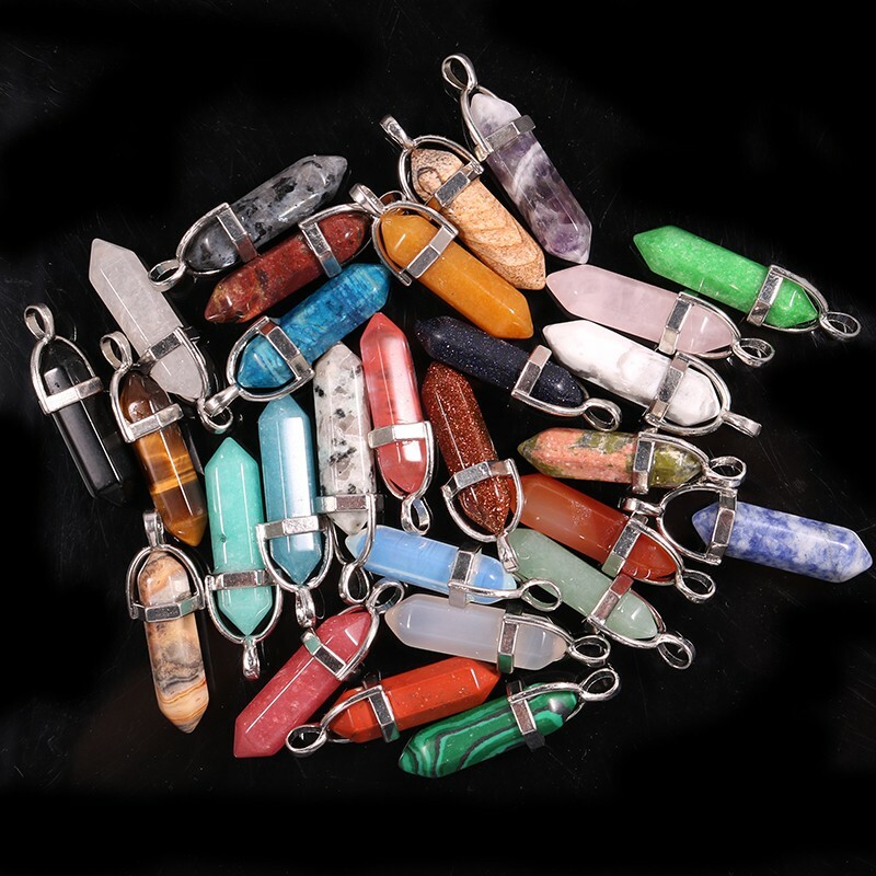 Mixed Natural stone Point Chakra Gemstone Healing Pendants 24pcs/lot Wholesale
