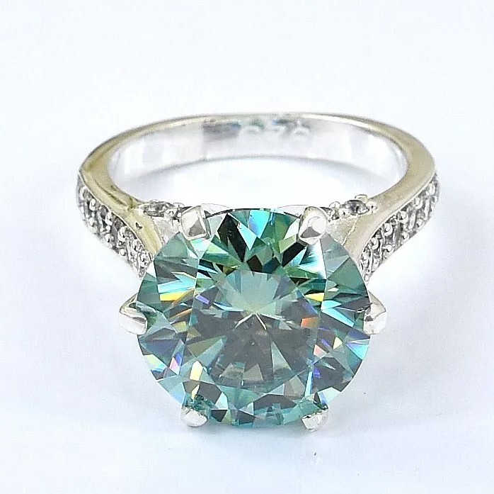 RARE 7 Ct Treated Blue Certified Round Cut Diamond Solitaire Ring In 925 Silver