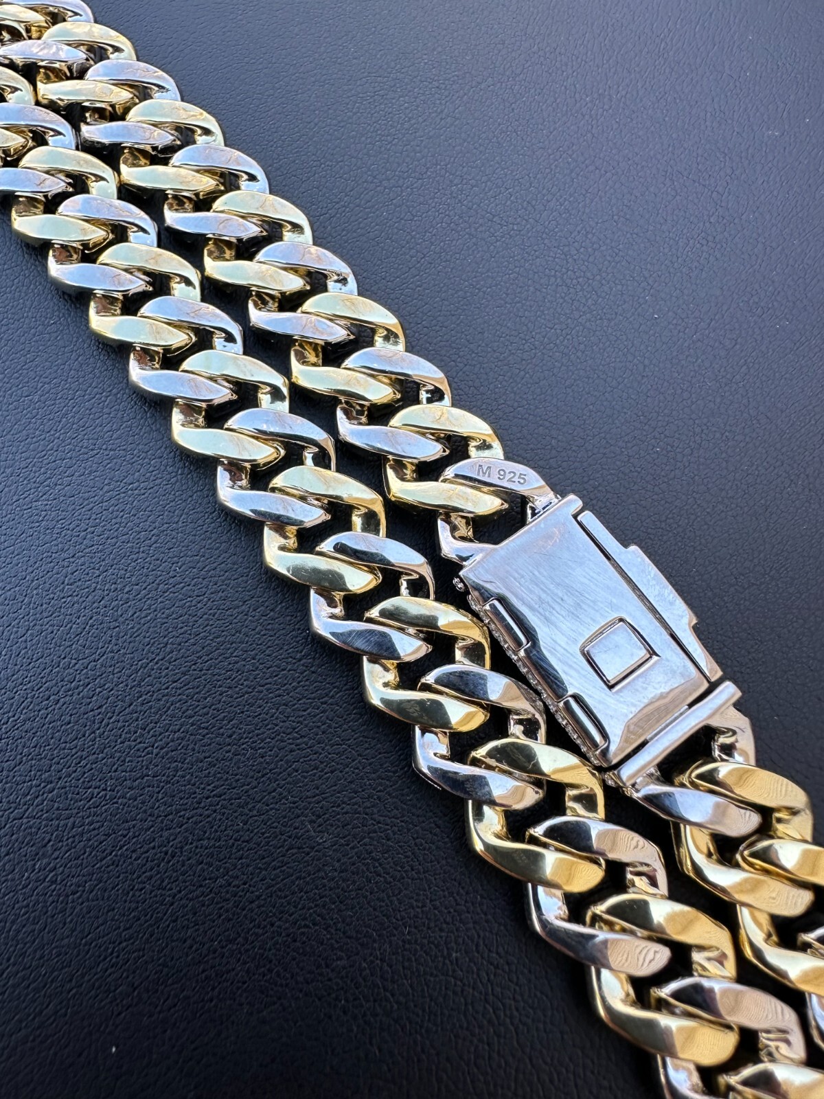 MOISSANITE Real Miami Cuban Link Prong Chain Ice Gold Plated 925 Silver Necklace