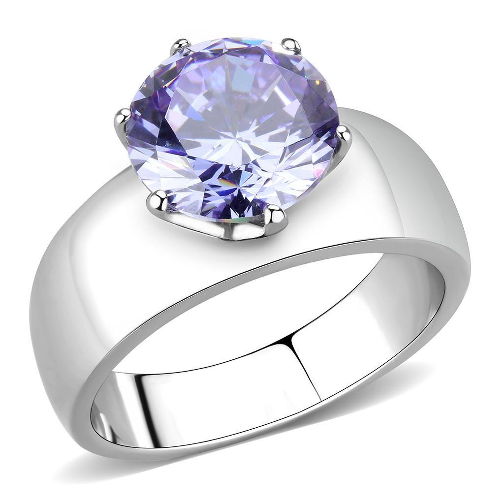 Light Amethyst Purple 8mm Round Cut Solitaire Wide Band Ring