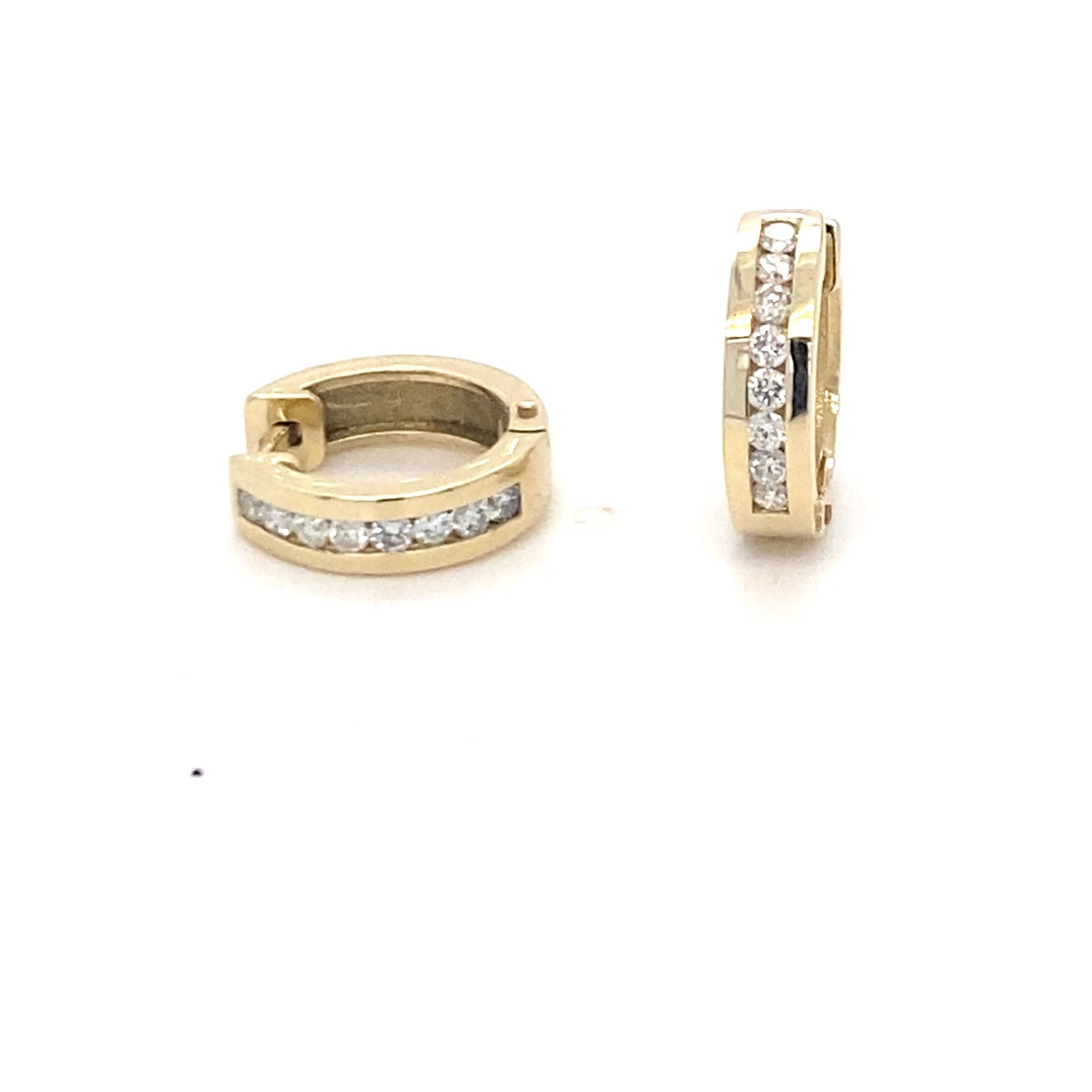 Solid 14 Karat Yellow Gold Diamond Hoop Hinged Click Earrings 0.29 Carats H/SI