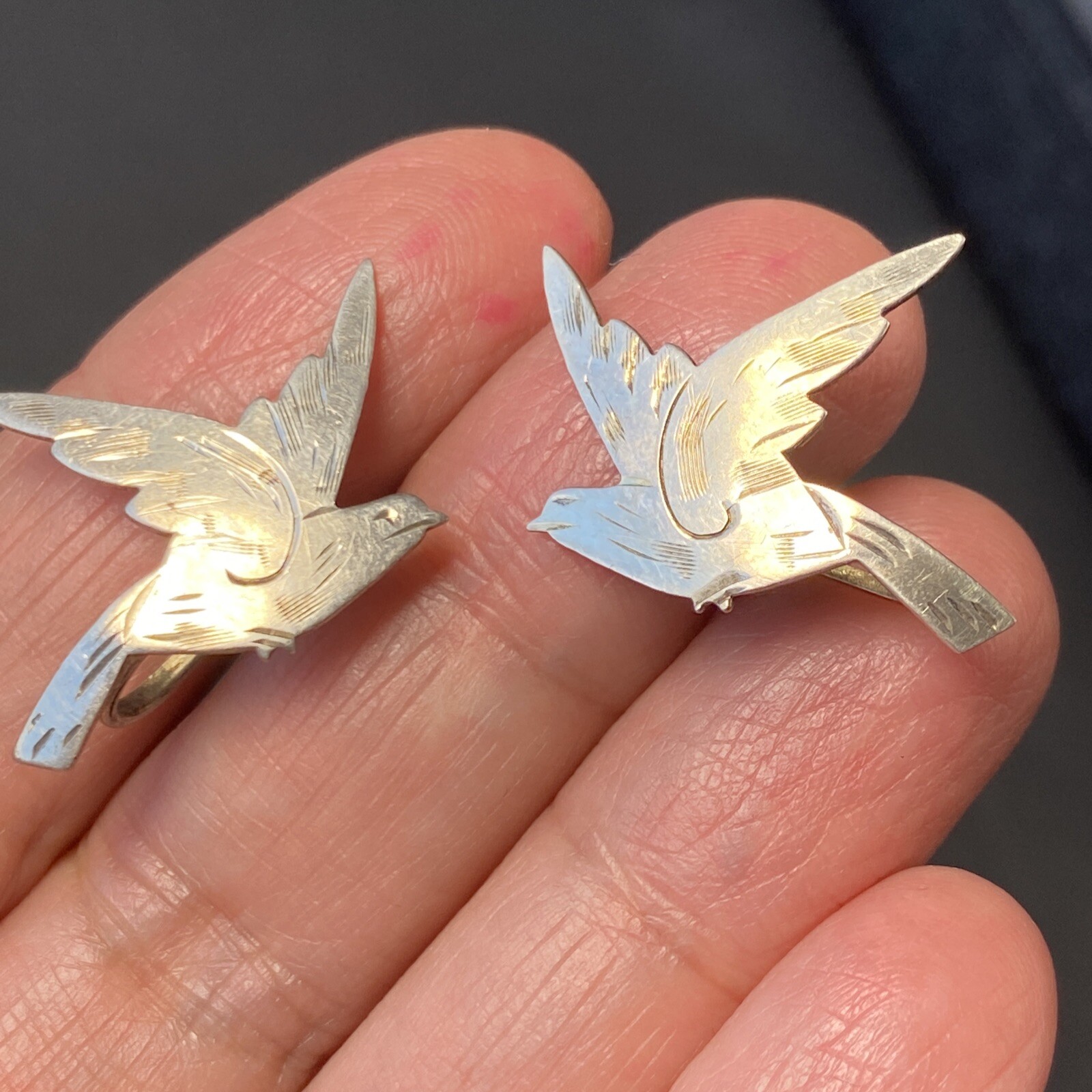 Vintage Screw-Back Earrings Estate Fine Jewelry Pre-Owned Bird Dove Piece Sterl