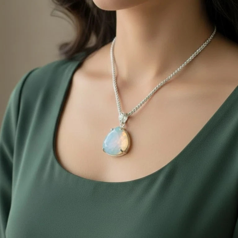 Pear Cut 925 Solid Silver Pendant Certified 79.40 Ct Loose Gemstone White Opal