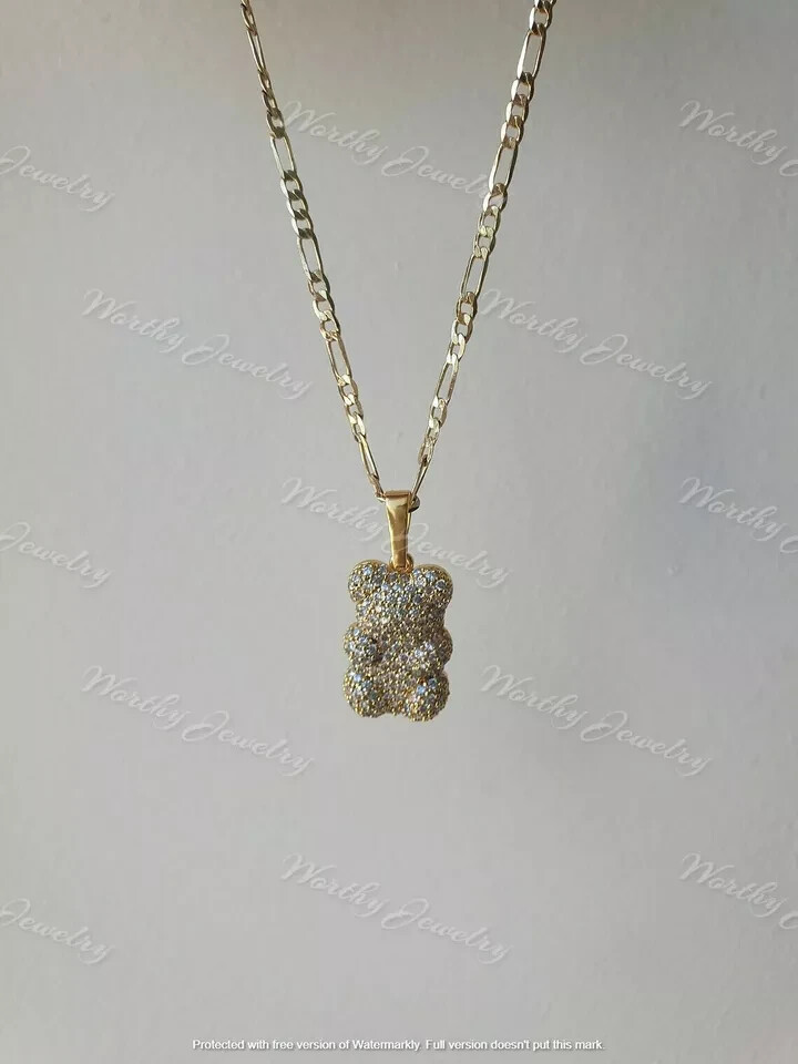 2Ct Round D/VVS1 Diamond Teddy Bear Pendant 14K Yellow Gold Over Free Chain