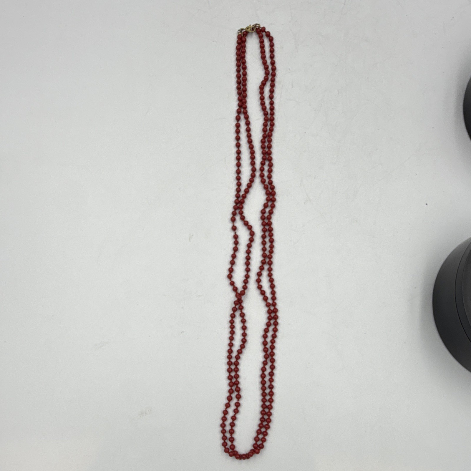 Red Beads Beaded Strand Necklace Ball/Bead Chain Hook Closure No Stone
