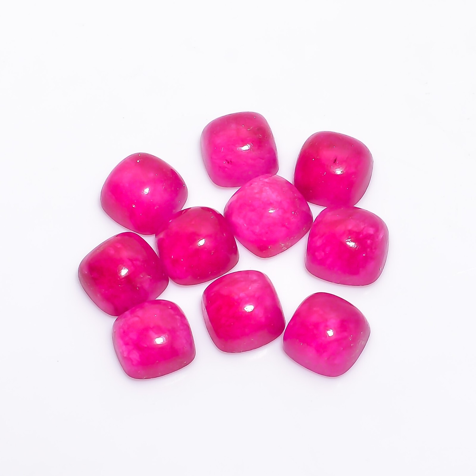 Deep Pink Jade Cushion Shape Flat Back Cabochon, AAA Quality Calibrated Gemstone