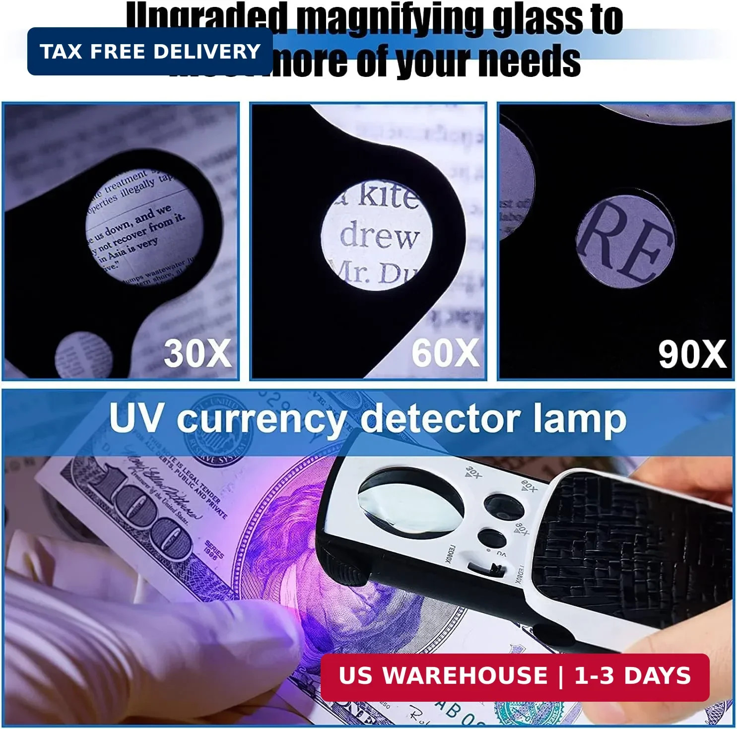 Jewelers Loupe, 2 Pack Magnifying Glass with Light, 30X 60X 90X Jewelers Loop Ma