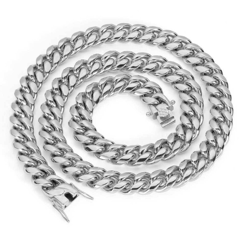 Stainless Steel Men’s Heavy Miami Cuban Link Bracelet Chain 8mm-14mm Necklace
