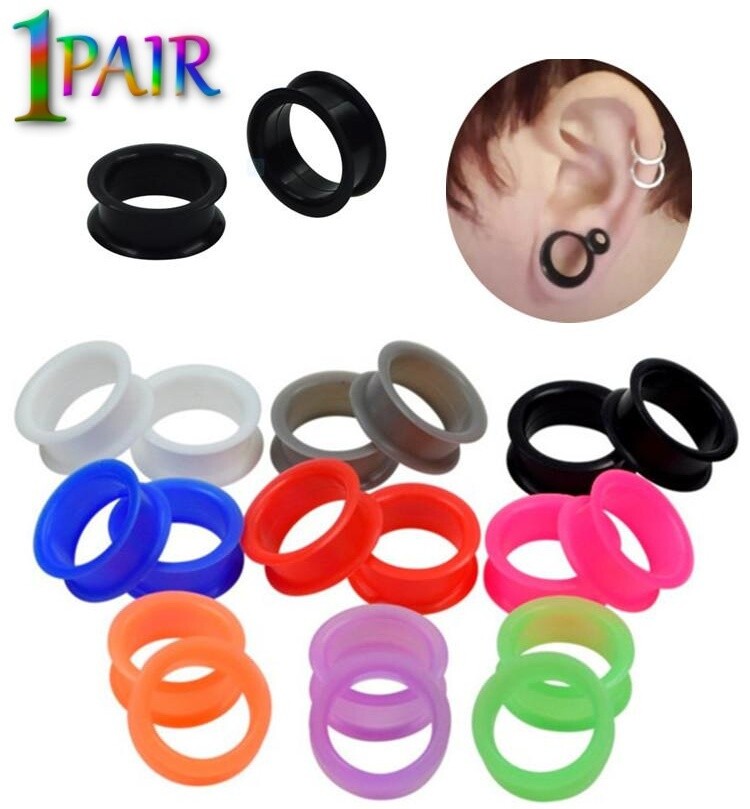 Pair 26MM-50MM SILICONE DOUBLE FLAT FLARE TUNNELS Gauges Thin Flesh Soft 1212