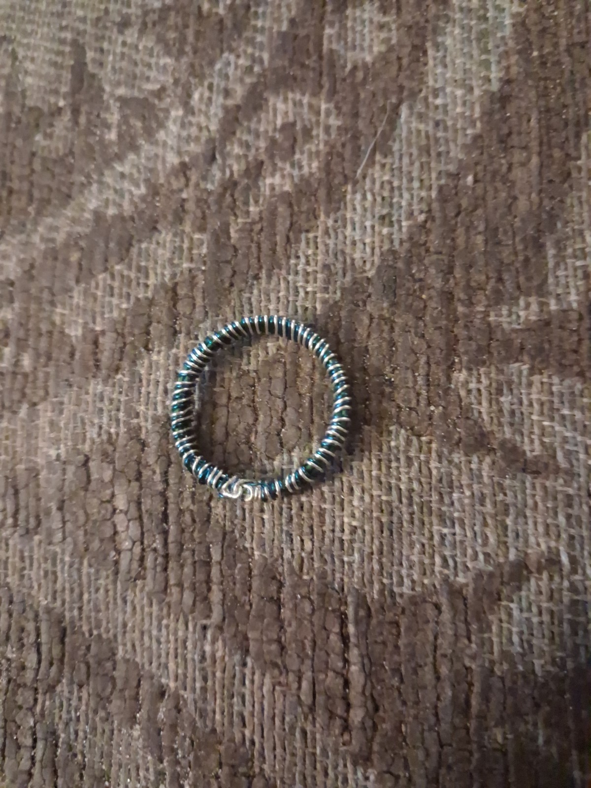 Handmade Silver Over Green Wire Pinky Ring Size 8