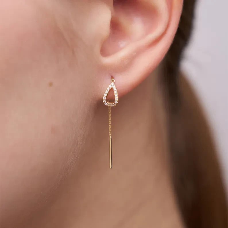 2Ct Round Cut Simulated Diamond Threader Drop Earrings In 14k Yellow Gold Plated