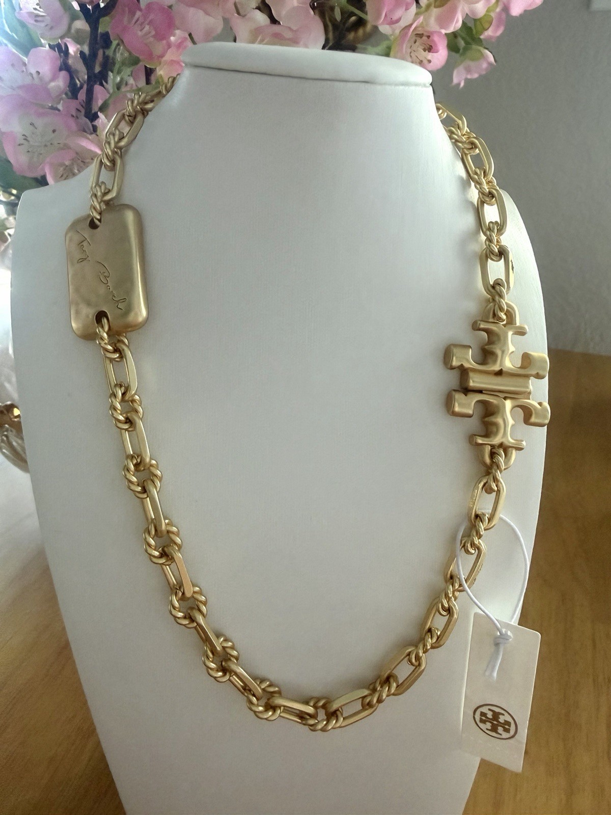 Tory Burch Signature Bar Chain Gold Logo Authentic Brand New with Tags STUNNING