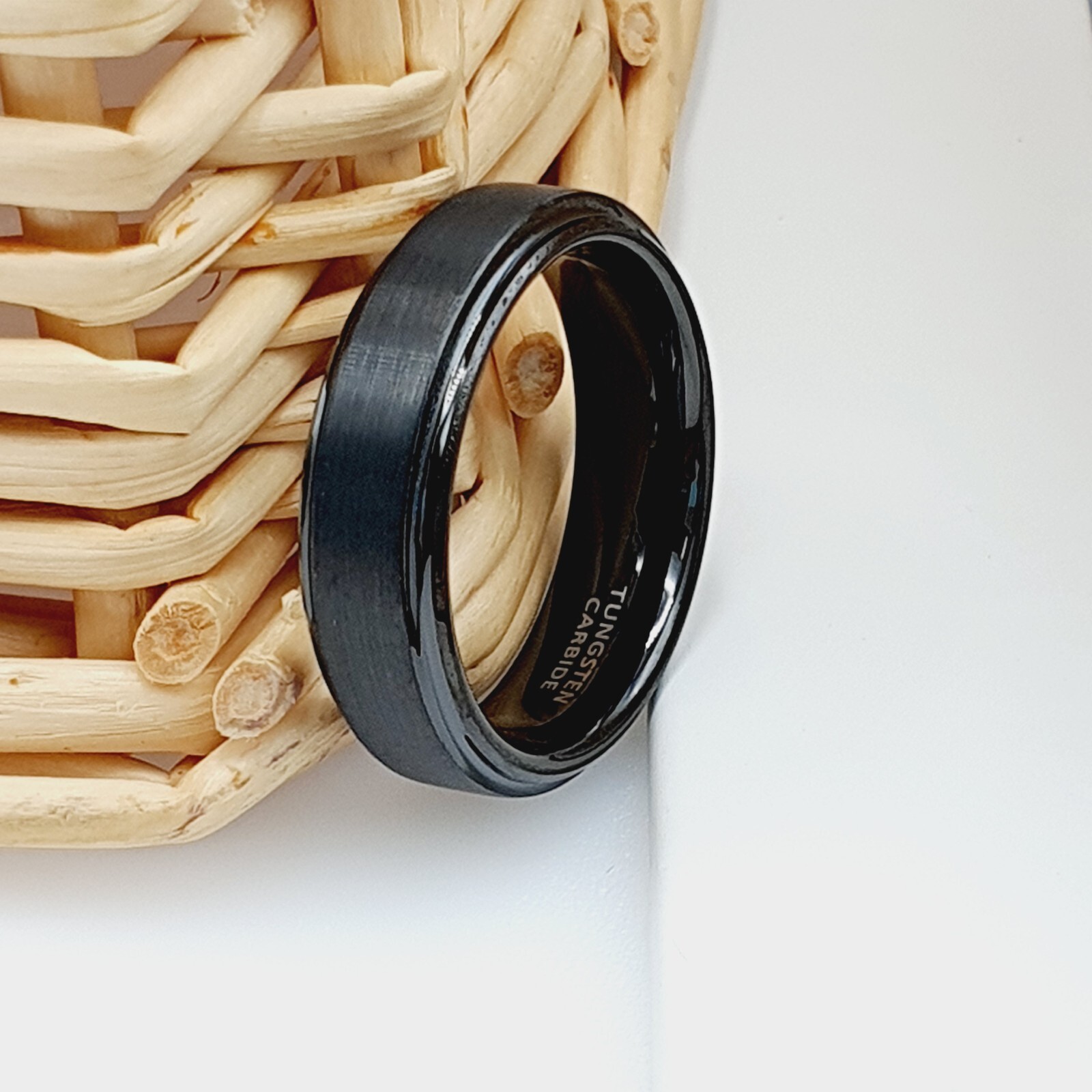 Engagement Satin Brushed Ring Polished Beveled Edges Wedding Band Tungsten Ring
