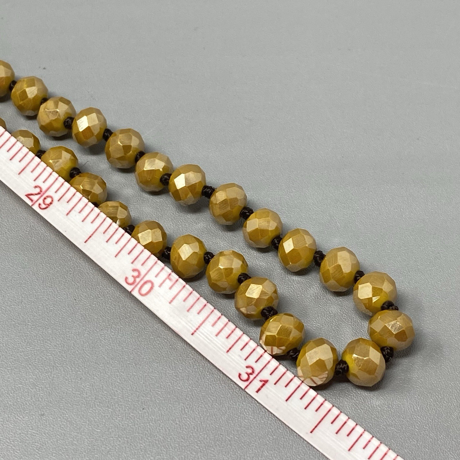 Czech Gold Glass Bead Flapper Necklace Fire Polished Coated Hand Knotted Cord 62