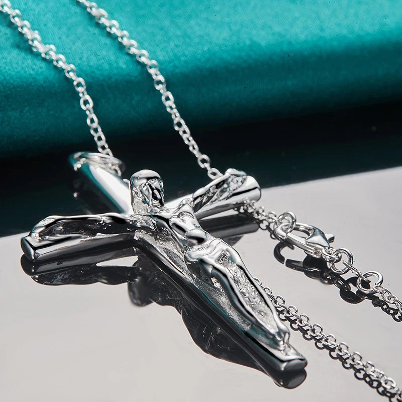 925 Sterling Silver Jesus Cross Pendant Necklace Men Women 16-30 Inch Chain