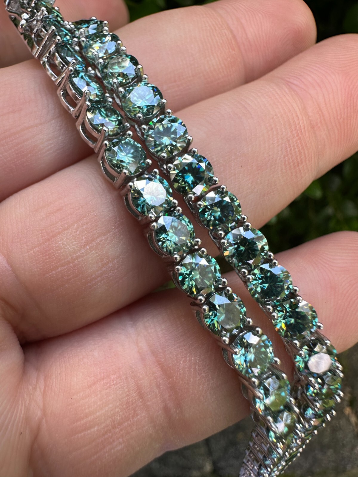 Blue Green MOISSANITE 5mm Tennis Chain 925 Silver Iced Necklace Passes Tester