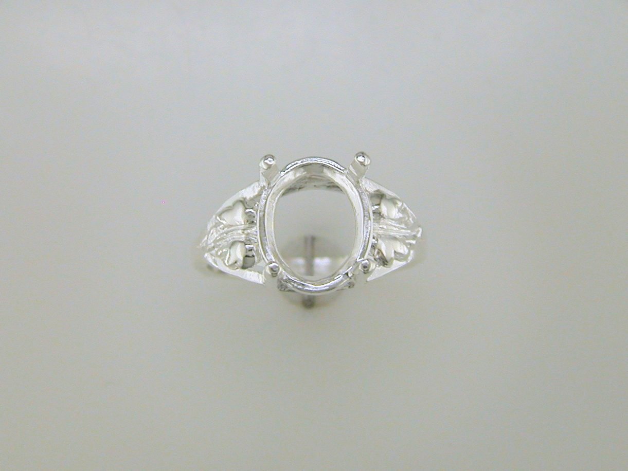 (10×8 – 12×10 mm) Oval Solitaire Leaf Ring Setting Sterling Silver
