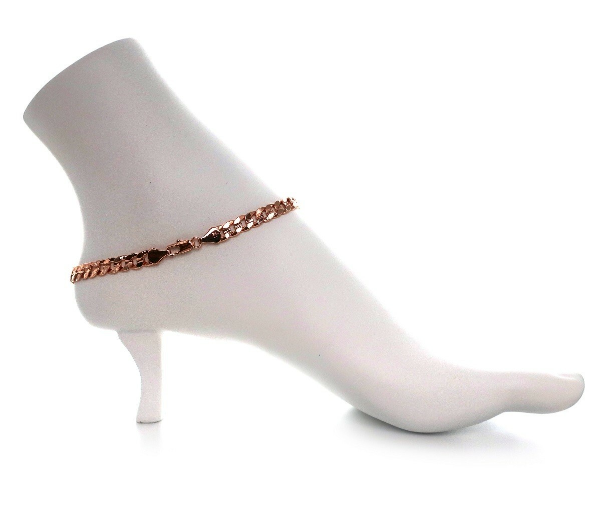 10″ Concave Cuban Link Chain Quality Anklet Bracelet 14k Pink Rose Gold Plated