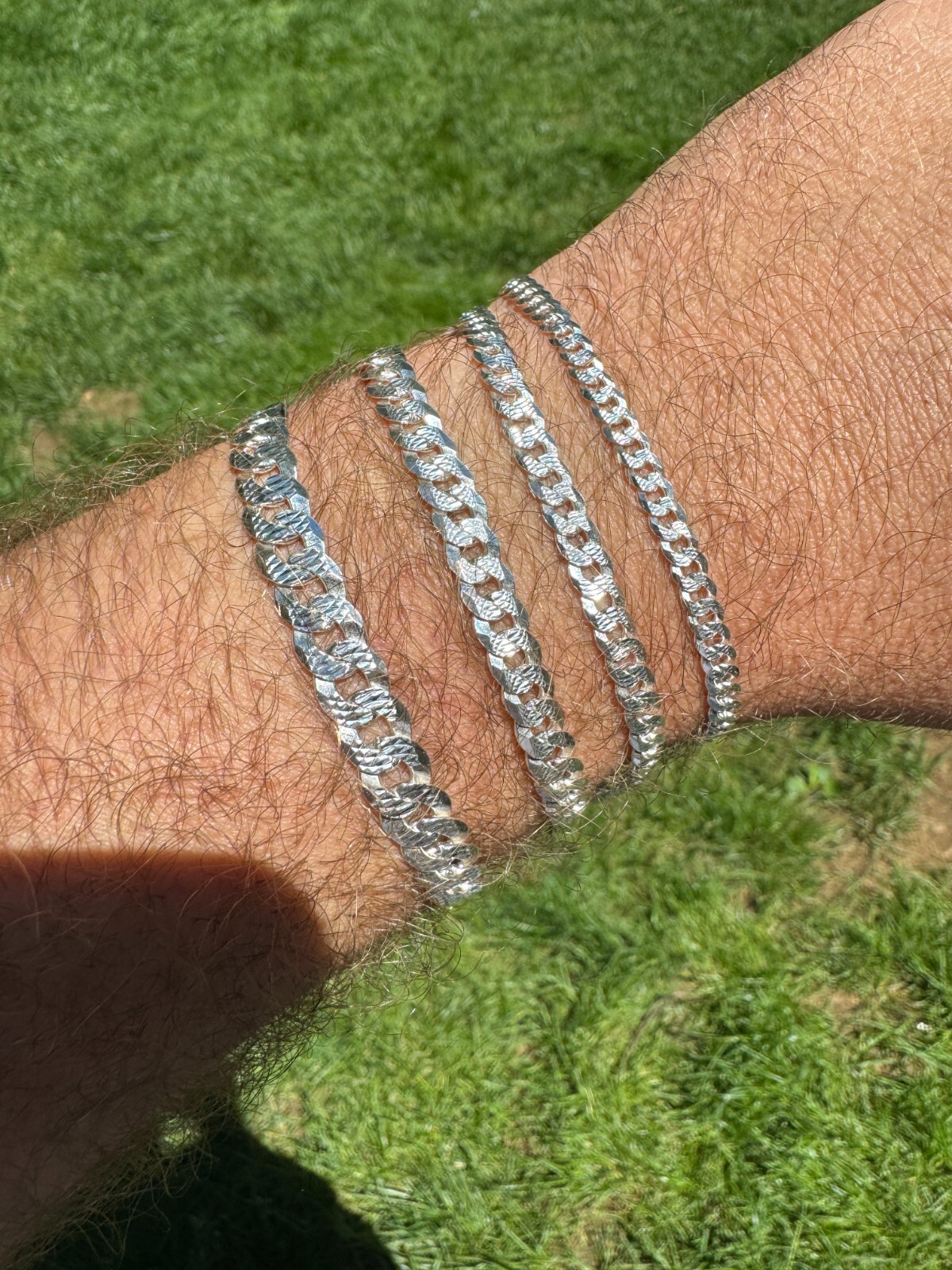 Real Solid 925 Silver Flat Diamond Cut Curb Cuban Link Bracelet 4-8mm